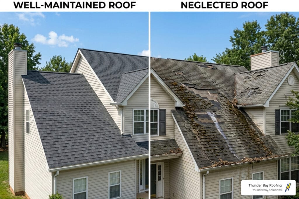 maintained vs neglected residential roof comparison - residential roof maintenance