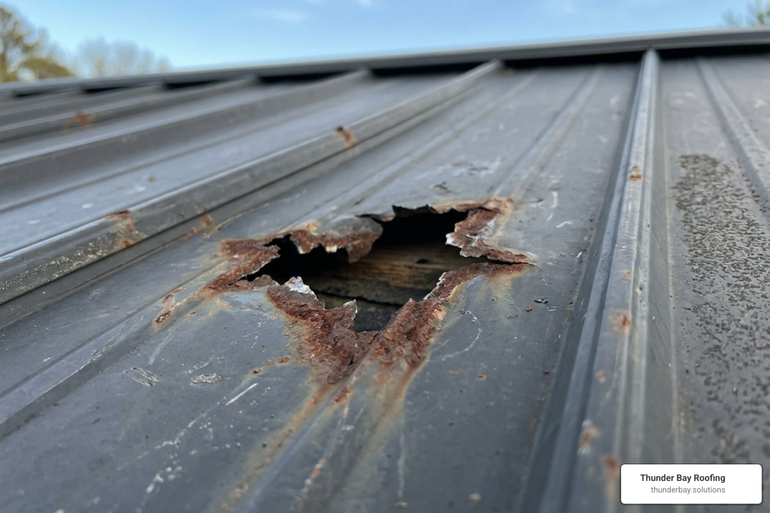 punctured metal roof panel